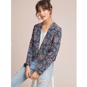 Anthropologie Blue Floral Blazer